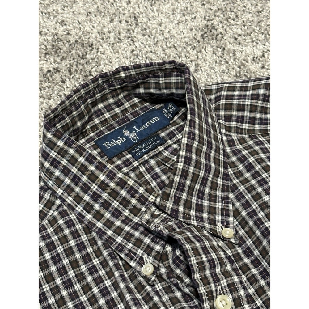 Ralph Lauren Yarmouth Shirt Mens 16.5 34/35 Brown Plaid Cotton Button Down L
